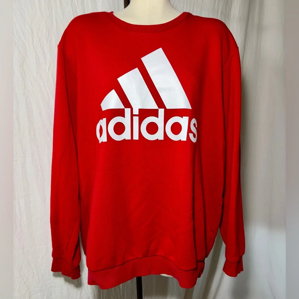 Adidas Men's Red Crewneck Sweatshirt Logo Pullover Size 2XL